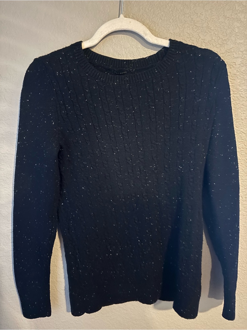 Talbots Black Flecked Cable Crewneck Sweater
